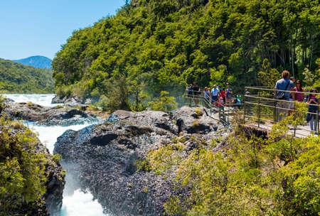 PATAGONIA, CHILE - JANUARY 4, 2018: Waterfall in national park Vicente Perez Rosalesのeditorial素材