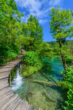 Waterfalls in Plitvice National Park, Croatia. Vertical.のeditorial素材
