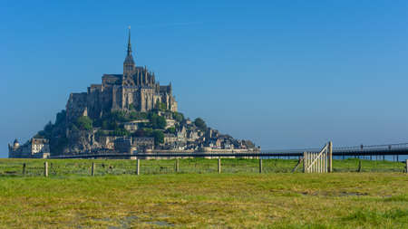 View of Mont Saint Michel, Normandy, France. Copy space for textのeditorial素材