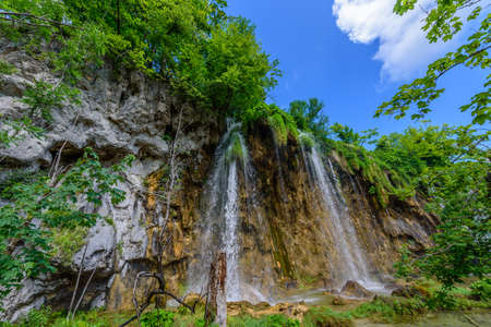 View of waterfalls in the Plitvice Lakes National Park, Croatiaの写真素材