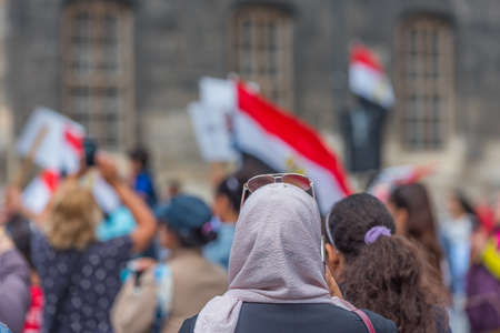 Muslims at a demonstration in the city center, Vienna, Austria. With selective focusのeditorial素材