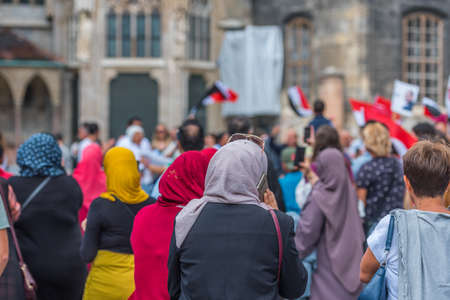Muslims at a demonstration in the city center, Vienna, Austria. With selective focusのeditorial素材