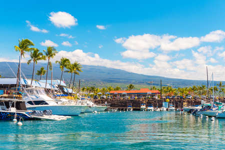HAWAII, USA - FEBRUARY 18, 2018: View of yachts in the city port. Copy space for textのeditorial素材