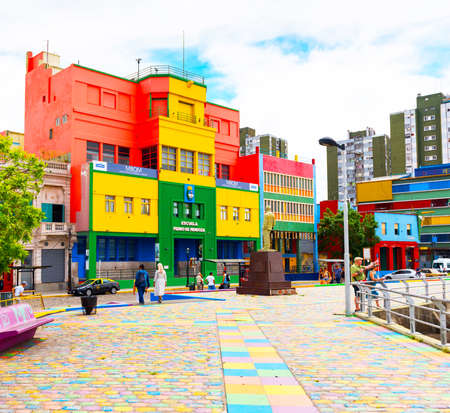 BUENOS AIRES, ARGENTINA - DECEMBER 25, 2017: View of the colorful building in the city center. Copy space for textのeditorial素材