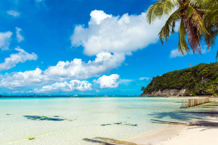 View of the sandy beach, Boracay, Philippines. Copy space for text