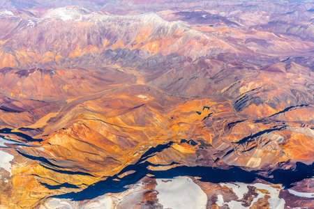 View of the mountain landscape in the Atacama, Chile. Top view. Copy space for textの写真素材