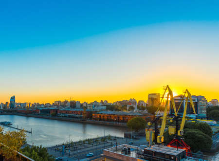 View of the city at sunset, Buenos Aires, Argentina. Copy space for textのeditorial素材