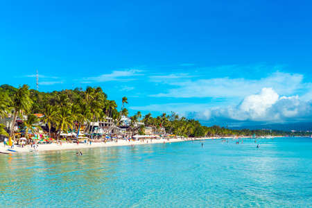 BORACAY, PHILIPPINES - FEBRUARY 28, 2018: View of the sandy beach. Copy space for textのeditorial素材