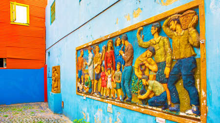 View on bas-relief on the facade of the building, Buenos Aires, Argentina. Copy space for textのeditorial素材