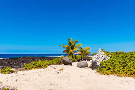 View of the sandy beach, Hawaii, USA. Copy space for text