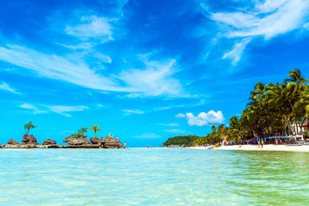 BORACAY, PHILIPPINES - FEBRUARY 28, 2018: Willy's rock on the beach. Copy space for textのeditorial素材