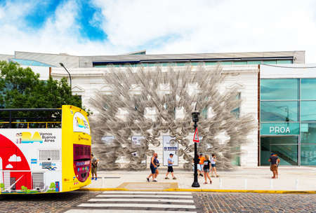 BUENOS AIRES, ARGENTINA - DECEMBER 25, 2017: View of a sculpture from a bicycle. Copy space for textのeditorial素材