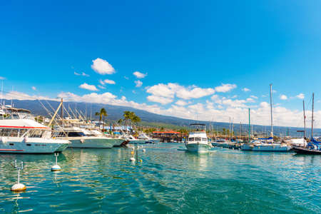 HAWAII, USA - FEBRUARY 18, 2018: View of yachts in the city port. Copy space for textのeditorial素材