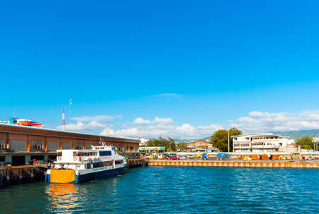 CEBU, PHILIPPINES - FEBRUARY 23, 2018: View of the port. Copy space for textのeditorial素材
