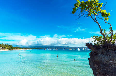 BORACAY, PHILIPPINES - FEBRUARY 28, 2018: Willy's rock on the beach. Copy space for textのeditorial素材