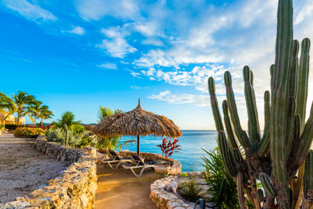 CURACAO, NETHERLANDS - JANUARY 23, 2018: View of the seascape in Playa Lagun. Copy space for textのeditorial素材
