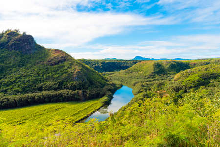 View of the mountain landscape, Kauai, Hawaii, USAの写真素材
