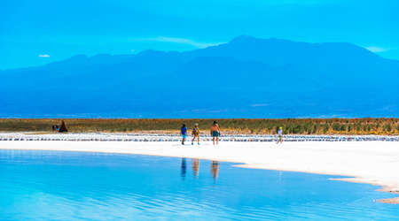 ATACAMA, CHILE - JANUARY 17, 2018: Landscape in Atacama desert, Salt Lake. Copy space for textのeditorial素材