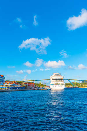 WILLEMSTAD, NETHERLANDS - JANUARY 23, 2018: View of the ship. Copy space for text. Verticalのeditorial素材