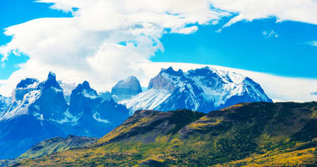 View of the mountain landscape in the national park Torres del Paine, Patagonia, Chile, South Americaの写真素材