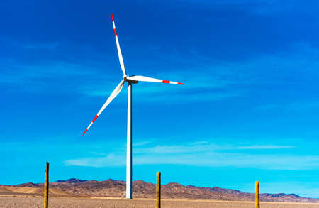 View of the desert and wind generators in the Atacama, Chile. Copy space for textの写真素材