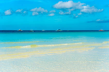 View of the sandy beach, Boracay, Philippines. Copy space for text