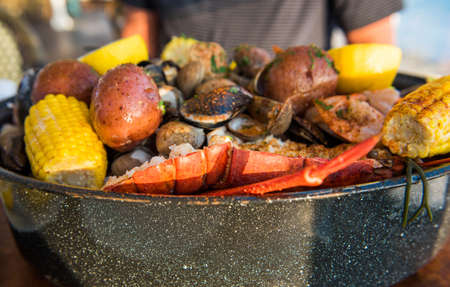 Boiled seafood plate, America. With selective focusの写真素材