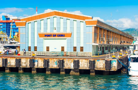CEBU, PHILIPPINES - FEBRUARY 23, 2018: View of the facade of the city port building. Copy space for...