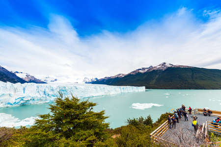 PATAGONIA, ARGENTINA - JANUARY 7, 2018: Perito Moreno Glacier. Copy space for textのeditorial素材