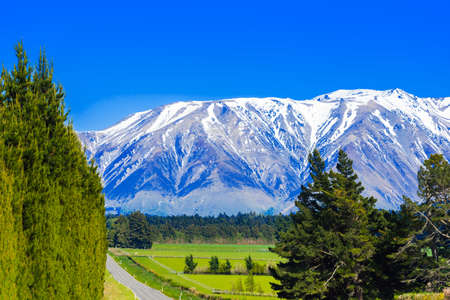 Mountain landscape of the Southern Alps, New Zealand. Copy space for text