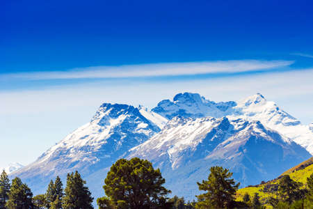 Mountain landscape of the Southern Alps, New Zealand. Copy space for textの写真素材