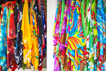 Tropical souvenir shop, Rarotonga, Aitutaki, Cook Islands. With selective focus