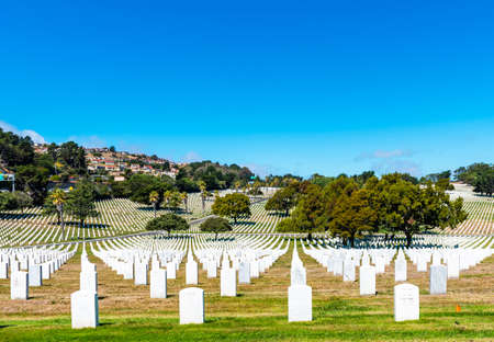 SAN BRUNO, CALIFORNIA, USA - SEPTEMBER 16, 2018: Golden Gate National Cemetery. Copy space for text