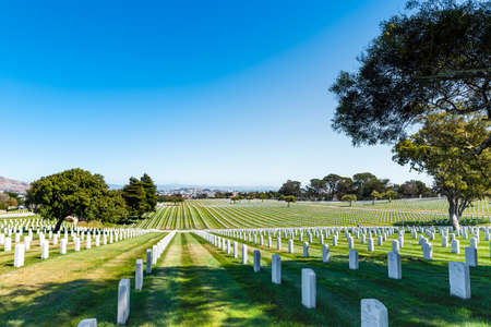 SAN BRUNO, CALIFORNIA, USA - SEPTEMBER 16, 2018: Golden Gate National Cemetery. Copy space for text