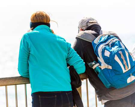 People on the observation deck, Tauranga Bay, New Zealand. With selective focusのeditorial素材