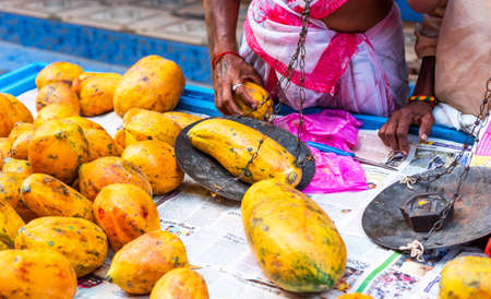 Papaya closeup, Puttaparthi, India. With selective focusの写真素材
