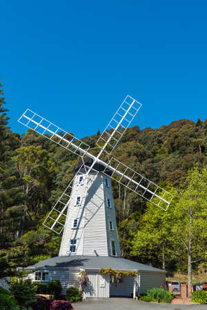Wooden mill in Founders Park, Nelson, New Zealand. Vertical