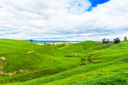 MATAMATA, NEW ZEALAND - OCTOBER 10, 2018: Landscape of the Hobbiton Movie Set and Farmのeditorial素材
