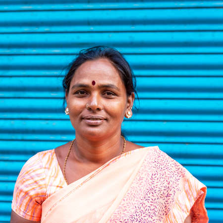PUTTAPARTHI, INDIA - NOVEMBER 29, 2018: Portrait of indian womanのeditorial素材