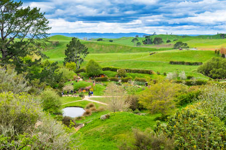 MATAMATA, NEW ZEALAND - OCTOBER 10, 2018: Landscape of the Hobbiton Movie Setのeditorial素材