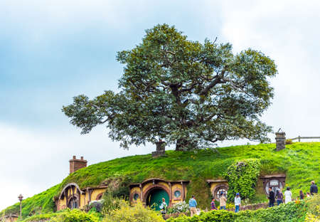 MATAMATA, NEW ZEALAND - OCTOBER 10, 2018: Landscape of the Hobbiton Movie Setのeditorial素材