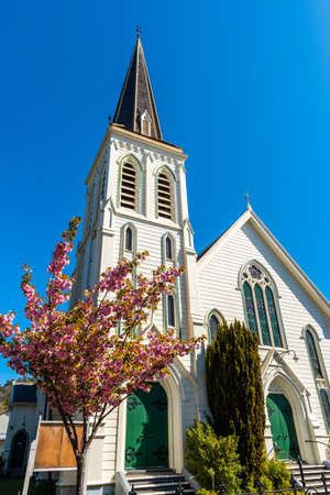 Wooden church, Nelson, New Zealand. Verticalの写真素材