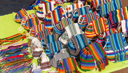 Handmade bags in the local market, Brazil. With selective focusの写真素材