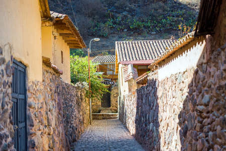 Narrow stone street in Ollantaytambo, Peru. With selective focusの写真素材