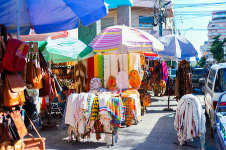 ASUNCION, PARAGUAY - JUNE 24, 2019: Sale of clothing and souvenirs in the local marketの写真素材