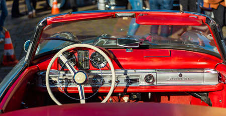 OLDENBURG, GERMANY - MAY 25, 2019: Retro car brand Mercedes-Benz, Oldtimer meeting Oldenburg. With selective focusのeditorial素材