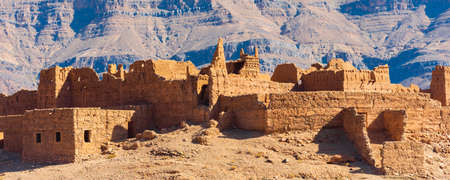 The ruins of an ancient city on a background of mountains, Ouarzazate, Moroccoの写真素材