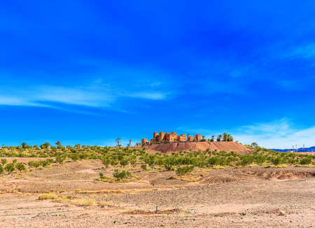 Timiderte Kasbah, Draa Valley, Morocco. Copy space for text