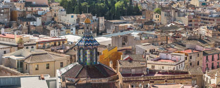 Tiled roof of a church building, Tortosa, Catalonia, Tarragona, Spain
