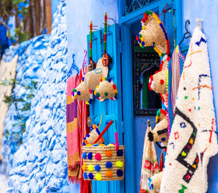 Moroccan hats in the store, Chefchaouen, Moroccoの写真素材